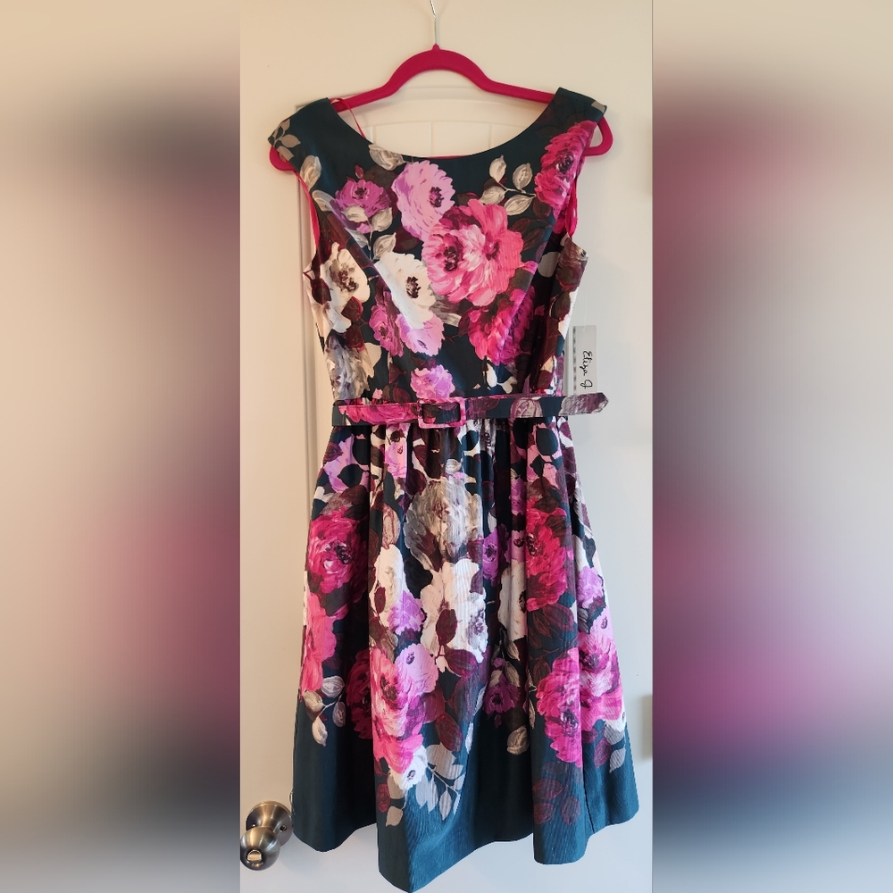 Eliza J pink flowers dress with belt size 8